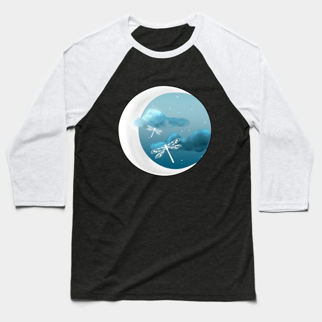 Dragonfly Moonlight Baseball T-Shirt by CITROPICALL
